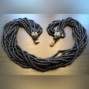 1950s Black Glass Layered Elegant Beaded Estate Necklace